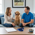 First-time pet owner meeting a pet sitter with their dog