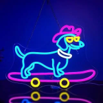 Skateboard Dog Neon Sign Cute Glasses Dog LED Neon Light Dimmable Animal Light Up&hellip;